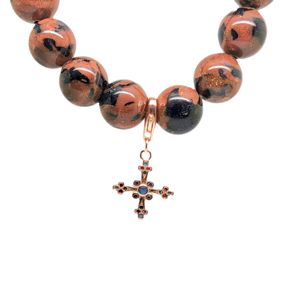 18KRG Plated Round Chalcedony Amethyst Ruby Emerald Celtic Cross Charm - Picture 6 of 6